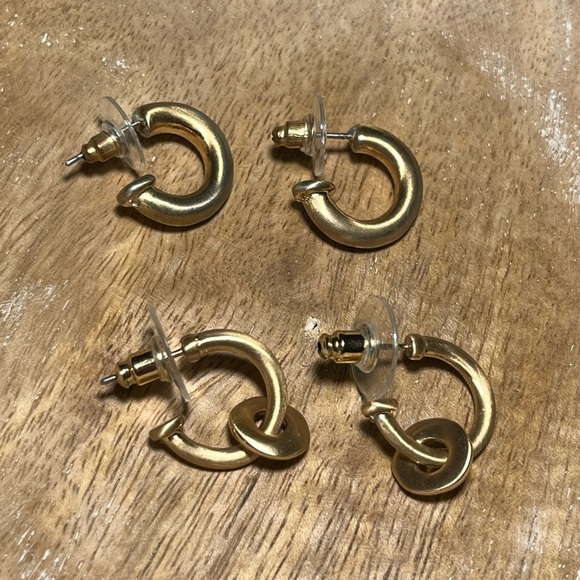 Gold Tone Half Hoop Earrings - Picture 2 of 11